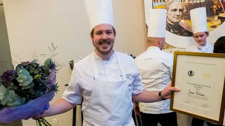 Jimmi Eriksson vinnare i Bocuse d'Or Sverige vid prisutdelningen på Restaurangakademien