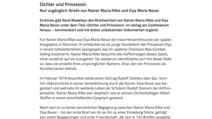 Dichter und Prinzessin. ​Nun zugänglich: Briefe von Rainer Maria Rilke und Elya Maria Nevar