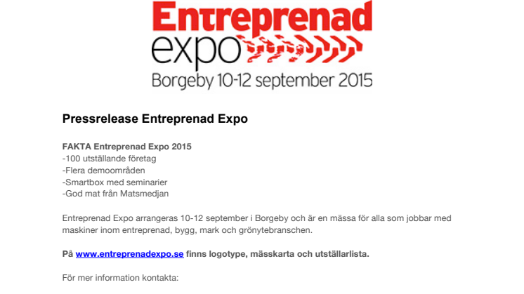 Välkommen till Entreprenad Expo 10-12 september, södra Sveriges maskinmässa!