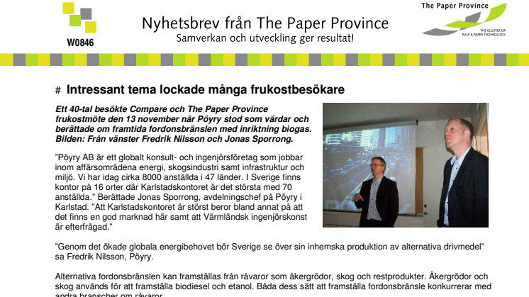 VECKANS NYHETSBREV, W0846, FRÅN THE PAPER PROVINCE