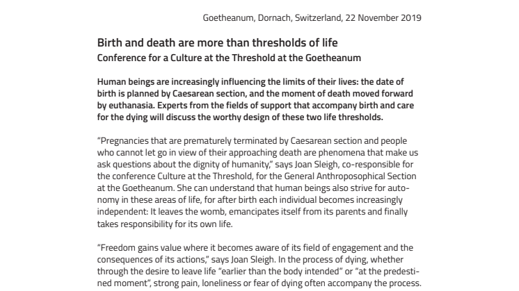 Birth and death are more than thresholds of life. ​Conference for a Culture at the Threshold at the Goetheanum