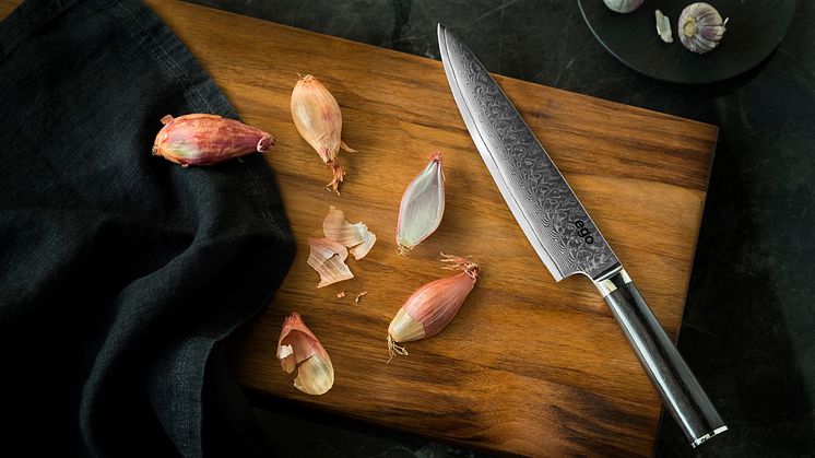 Knives_EGO-VG10_Chef Knife EVG20CK_w_garlic_landscape