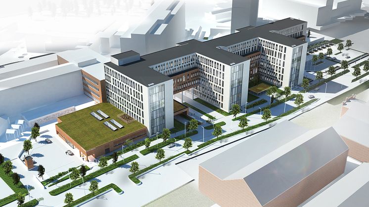 I augusti 2020 räknar generalentreprenören NCC med att H-huset kommer att stå klart. Bild: SWECO Architects