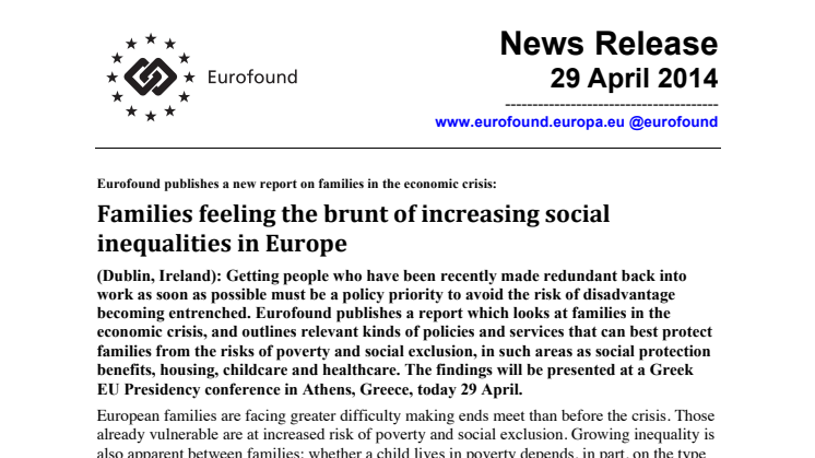 Families feeling the brunt of increasing social inequalities in Europe