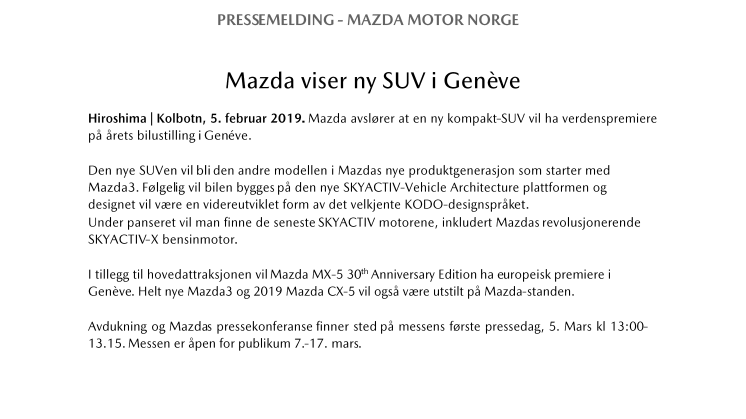 Mazda viser ny SUV i Genève