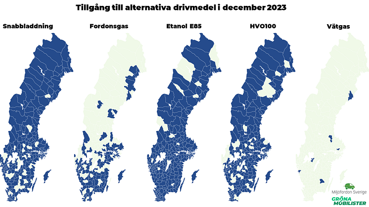 Det går att tanka eller ladda förnybart i Sveriges alla kommuner