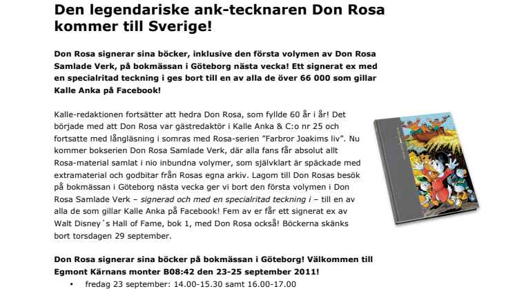 Den legendariske ank-tecknaren Don Rosa kommer till Sverige!