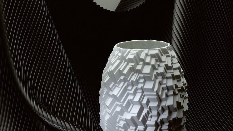 Geometric patterns with 3D effects: Vase City from Rosenthal collection Phi by Cairn Young. 