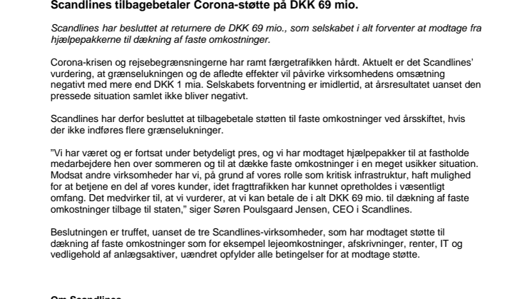 Scandlines tilbagebetaler Corona-støtte på DKK 69 mio.