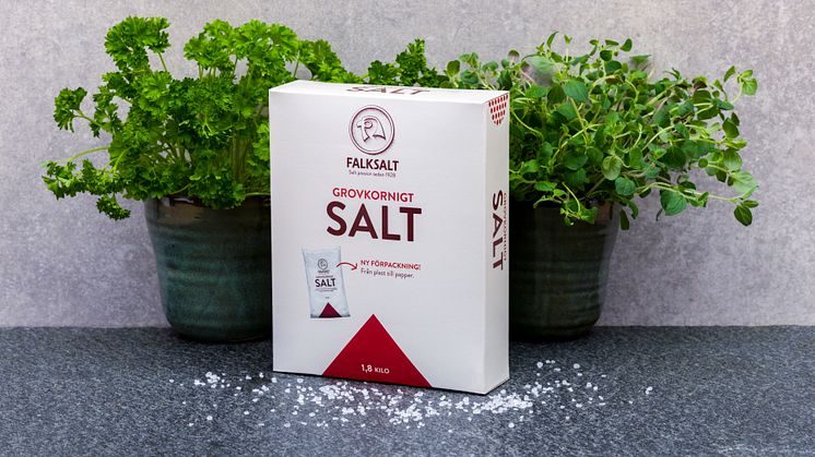 Ny, smartare förpackning för  grovkornigt salt från Falksalt
