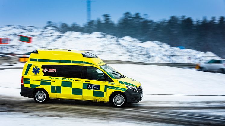 Sveriges första el-ambulans är en Mercedes-Benz eVito som körs av Samariten AB för Region Stockholm.
