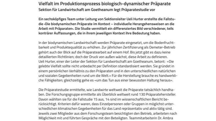 Vielfalt im Produktionsprozess biologisch-dynamischer Präparate. ​Sektion für Landwirtschaft am Goetheanum legt Präparatestudie vor