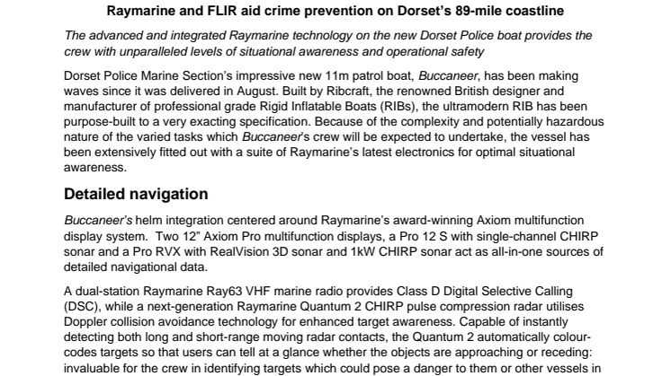 Raymarine and FLIR aid crime prevention on Dorset’s 89-mile coastline
