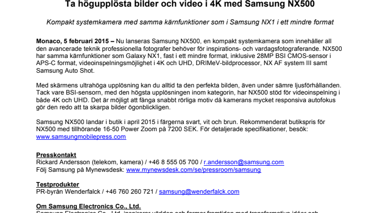 Ta högupplösta bilder och video i 4K med Samsung NX500
