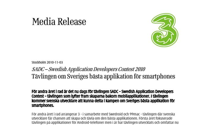 SADC – Swedish Application Developers Contest 2010  