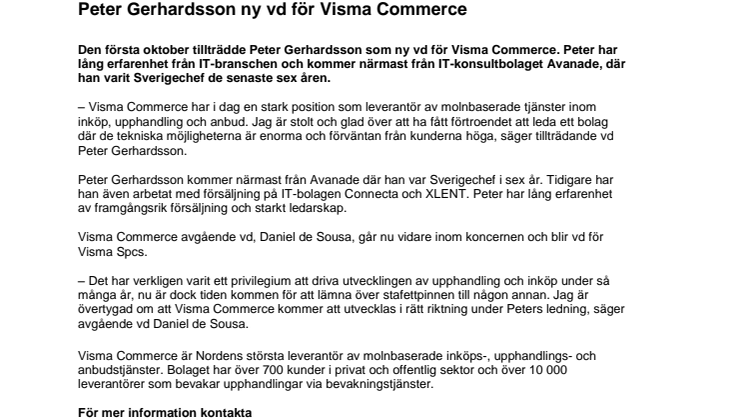 Peter Gerhardsson ny vd för Visma Commerce