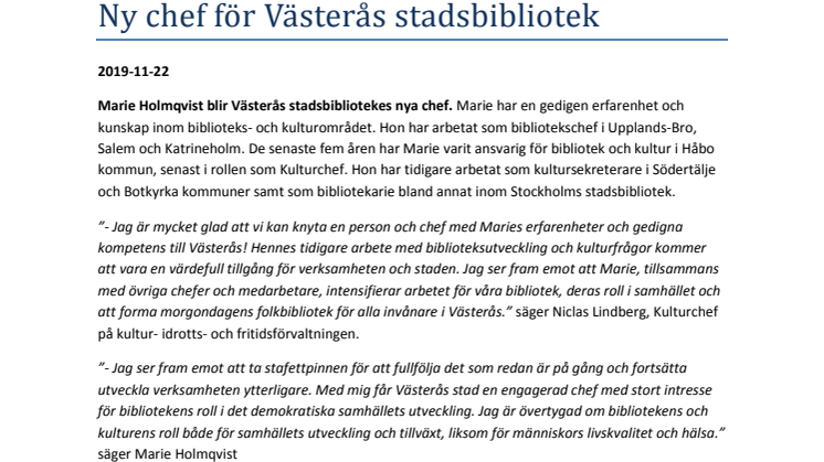 Ny chef för Västerås stadsbibliotek