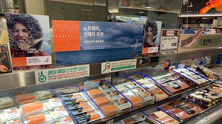Fiskedisk i Sør-Korea med emballerte produkter. Foto: Norges sjømatråd