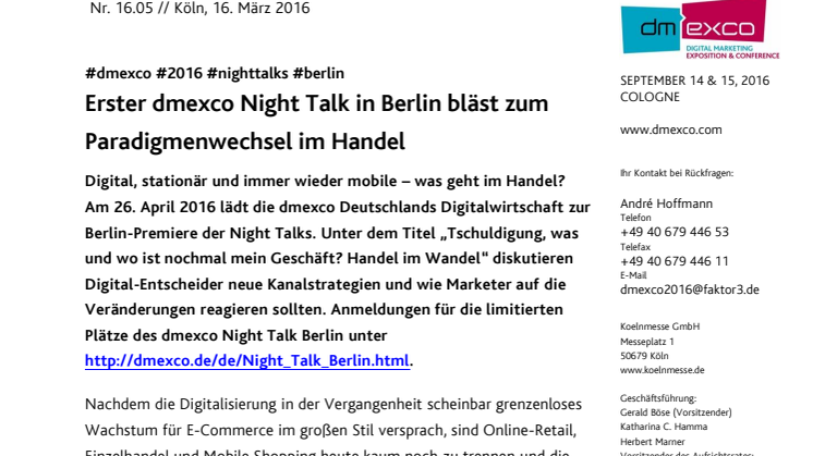 Erster dmexco Night Talk in Berlin bläst zum Paradigmenwechsel im Handel