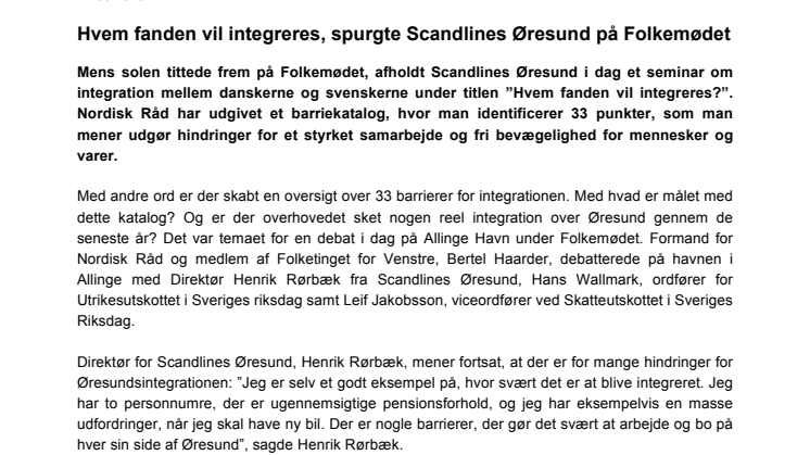 Hvem fanden vil integreres, spurgte Scandlines Øresund på Folkemødet