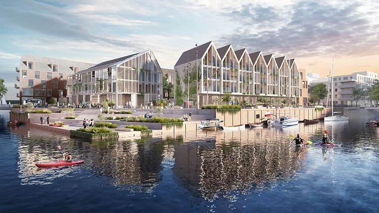 Så här kan det se ut när JM och Arkitema får skapa en ö i Helsingborgs hamn.