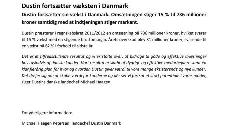 Dustin fortsætter væksten i Danmark	