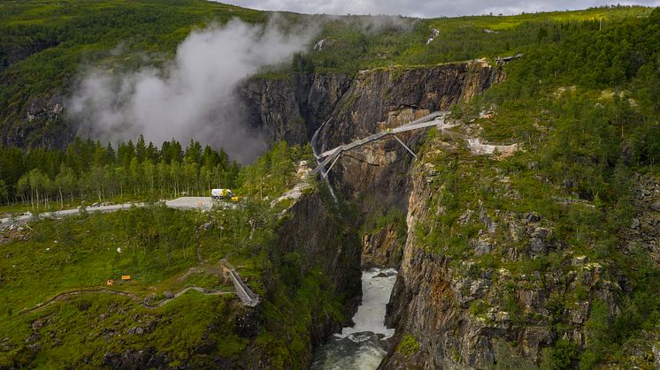 New spectacular staircase bridge over the Vøringsfossen waterfall in the Hardangerfjord region, Norway. Photo: Harald Chritian Eiken - vmproduksjon.no