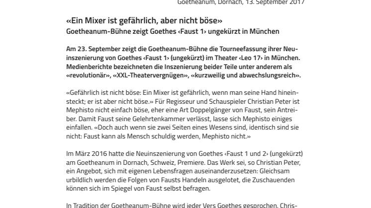 «Ein Mixer ist gefährlich, aber nicht böse». Goetheanum-Bühne zeigt Goethes ‹Faust 1› ungekürzt in München