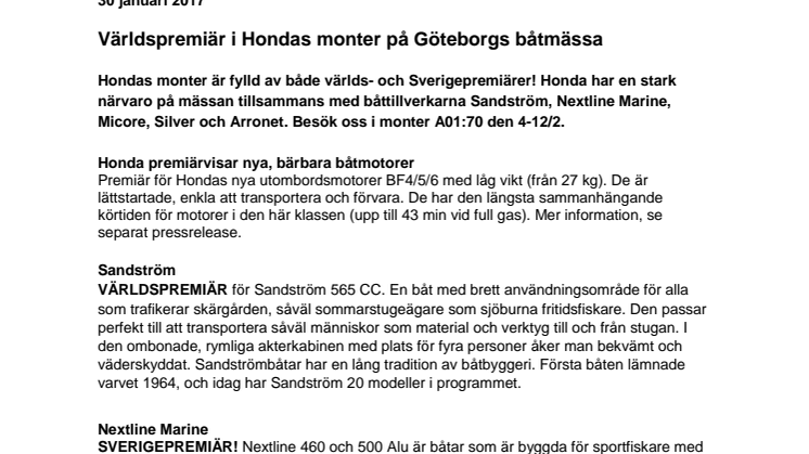 Världspremiär i Hondas monter på Göteborgs båtmässa