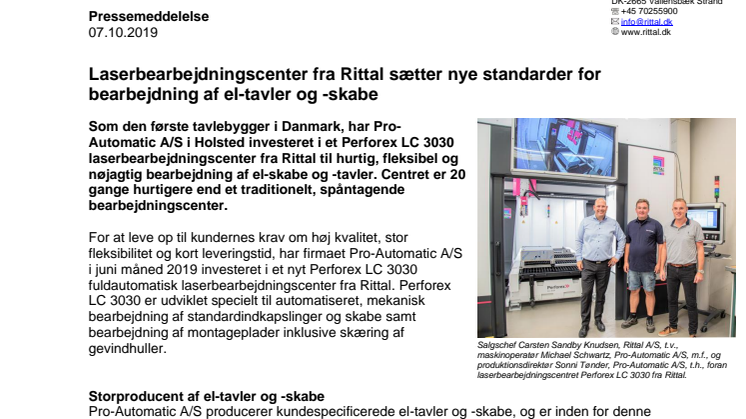 Laserbearbejdningscenter fra Rittal sætter nye standarder for bearbejdning af el-tavler og -skabe