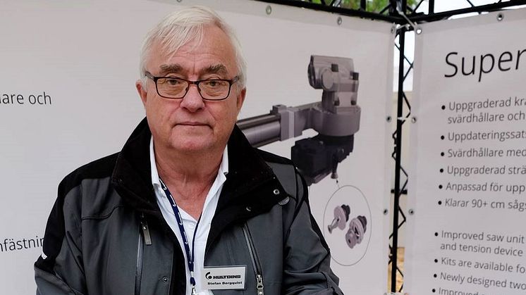“The new saw unit makes life easier for harvesting head manufacturers and is more reliable for contractors,” says Stefan Bergqvist of Hultdins. Photo: Elmia AB