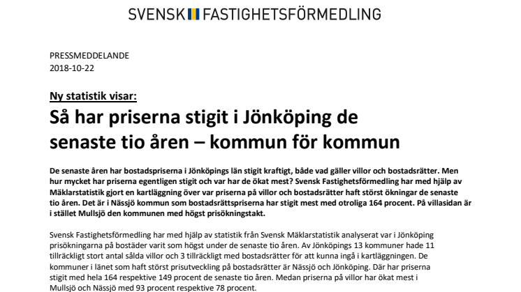 Ny statistik visar:  Så har priserna stigit i Jönköping de  senaste tio åren – kommun för kommun 