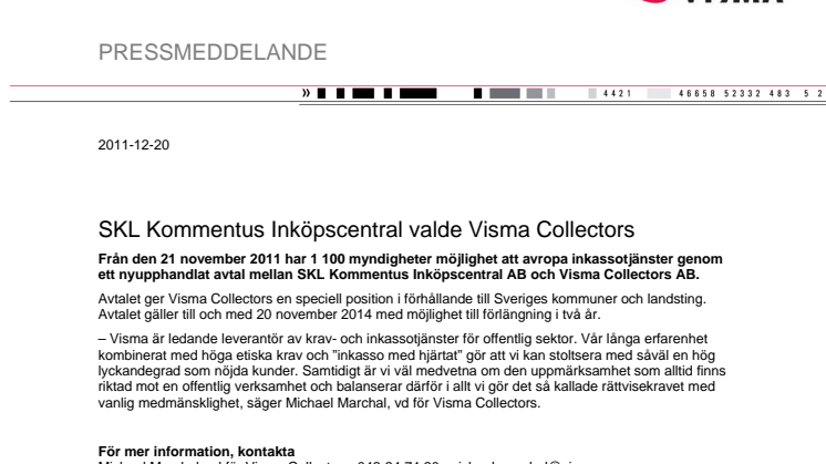 SKL Kommentus Inköpscentral valde Visma Collectors