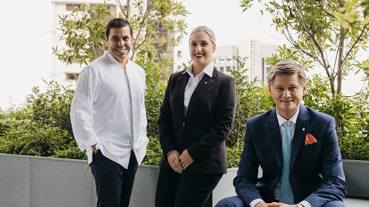 From Left to Right: Pedro Samper, Executive Chef; Amelia Matheson, Director of Food & Beverage; Marcel N.A. Holman, General Manager of Pan Pacific Orchard and Vice President of Operations for China, Japan and Indonesia