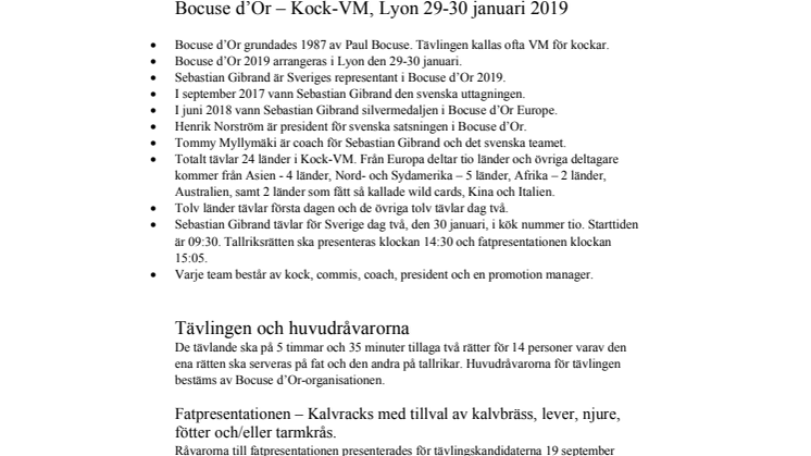 Fakta Bocuse d'Or 2019, Kock-VM