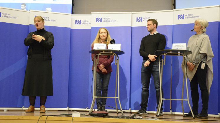Vid tisdagens direktsända och teckentolkade presskonferens deltog Gunilla Persson, Johan Thunberg och Brita Winsa.