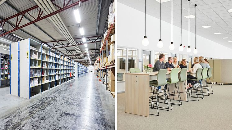 Före och efter. Lekolar har återbrukat den gamla lagerlokalen och skapat ett nytt modernt kontor med plats för alla medarbetare.