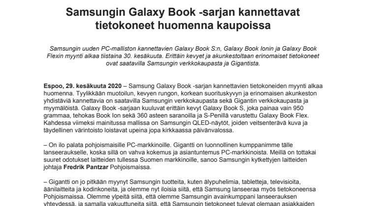Samsungin Galaxy Book -sarjan kannettavat tietokoneet huomenna kaupoissa