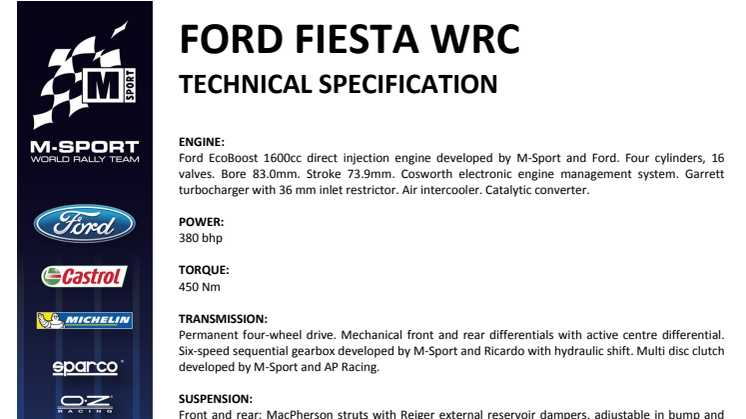 2017 Ford Fiesta WRC Technical Specifications