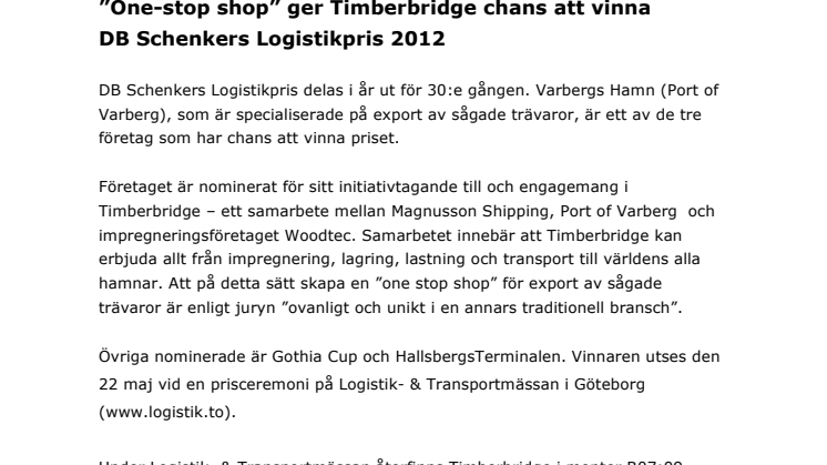 ”One-stop shop” ger Timberbridge chans att vinna  DB Schenkers Logistikpris 2012 
