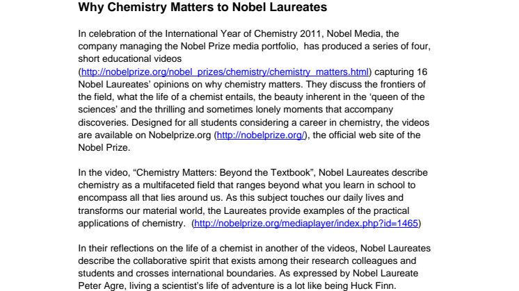Why Chemistry Matters to Nobel Laureates 