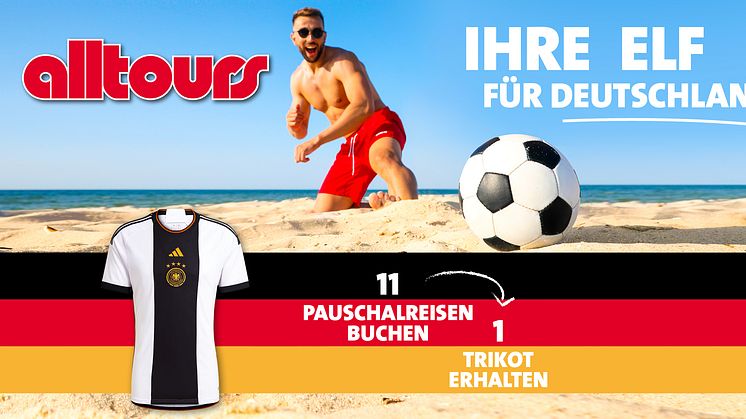 Bei der alltours Vertriebsaktion „Ihre Elf für Deutschland“ winkt Reisebüros ein Original adidas DFB Heimtrikot der deutschen Fußballnationalmannschaft. 