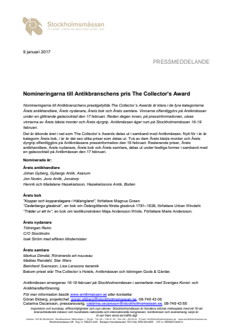 Nomineringarna klara till Antikbranschens pris The Collector’s Award 