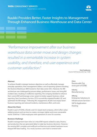 Ruukki Provides Better, Faster Insights to Management Through Enhanced Business Warehouse and Data Center