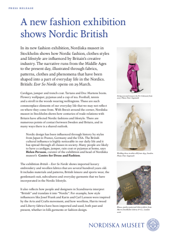 Press kit: British – ever so Nordic, fashion exhibition at Nordiska museet, Stockholm