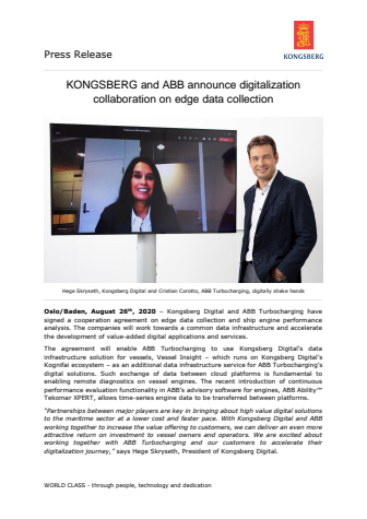 KONGSBERG and ABB announce digitalization collaboration on edge data collection