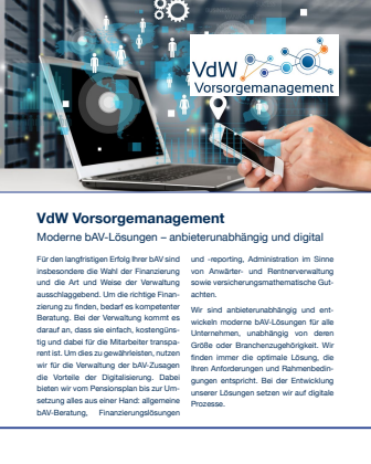 VdW Vorsorgemanagement: Moderne bAV-Lösungen – anbieterunabhängig und digital