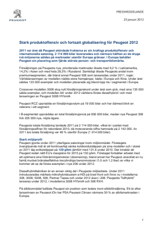 Stark produktoffensiv och fortsatt globalisering för Peugeot 2012