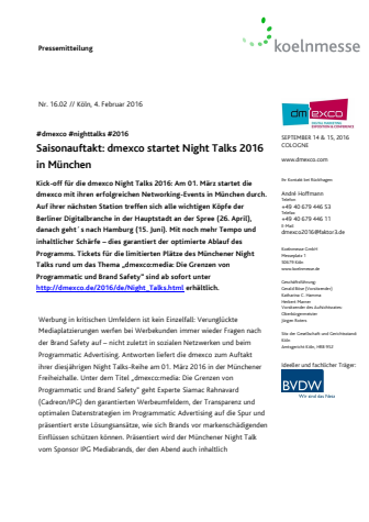 Saisonauftakt: dmexco startet Night Talks 2016 in München