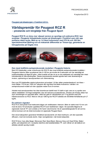 Världspremiär för Peugeot RCZ R  - prestanda och körglädje från Peugeot Sport